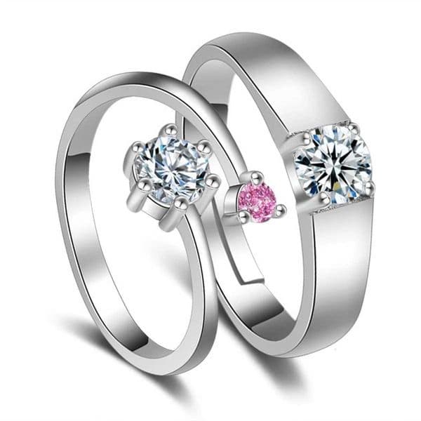 2PcsSet Luxury Pink White Zircon Square Couple Rings For Women Men Fashion Simple Geometric Matching Finger Ring Daily Jewelry W250911