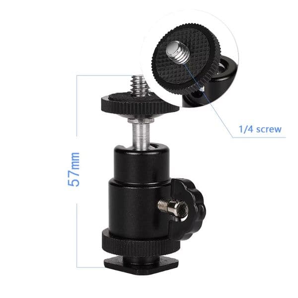 Tripod Ball Head 360 Rotate Metal Mini PTZ with 1/4 hot Shoe Mount Adapter for Microphone DSLR SLR Mirrorless Camera Camcorder Light Bracket Action Cameras Stand