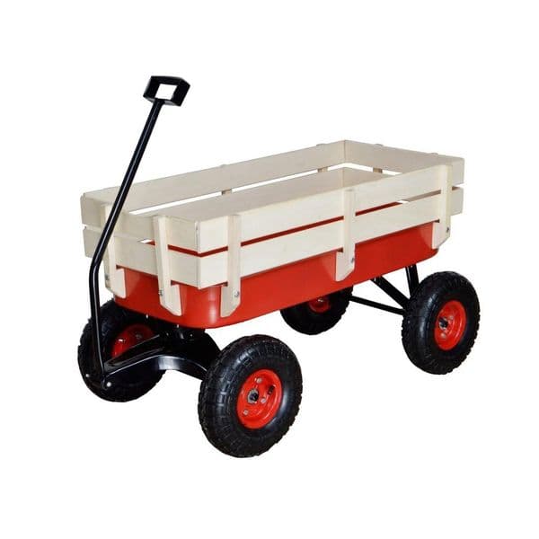 Hand Carts Classic Red Steel Wagon Looks with High Wood