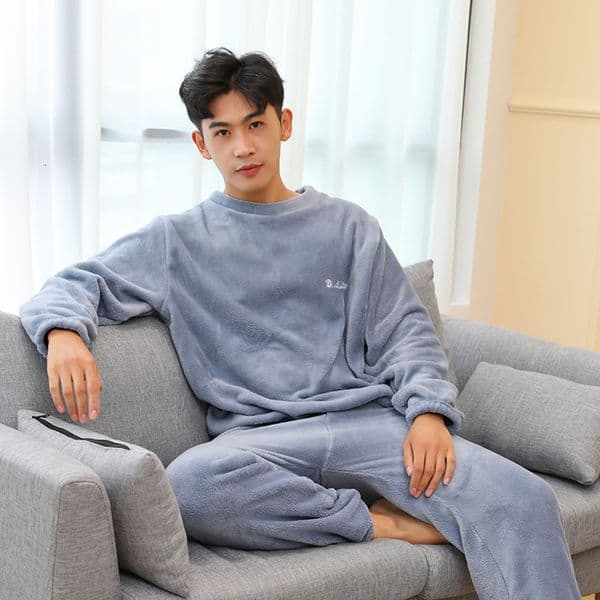 Thickened Warm Men Coral Velvet Pajamas Autumn Winter Homewear LongSleeved Long Trousers Solid Soft Sleepwear 2PCSSet Couple 250910BJ