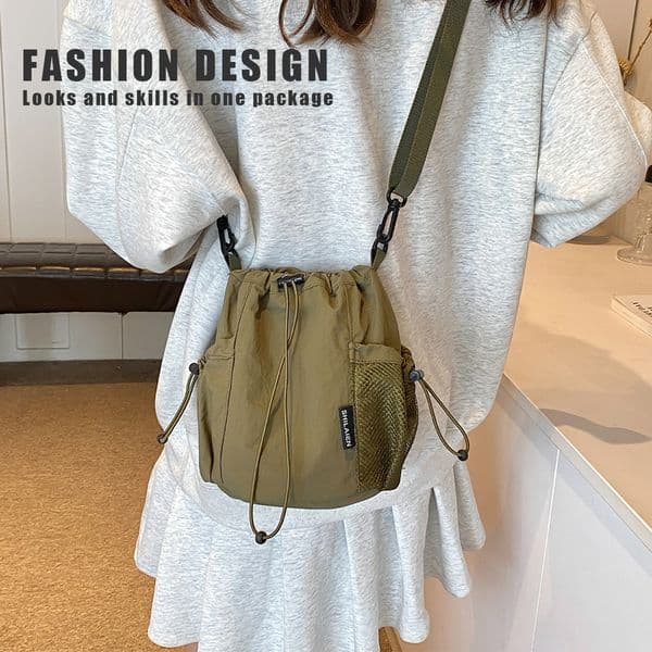 KStyle Niche Nylon Bag for Women Lightweight and Versatile Ins Crossbody Drawstring Bucket Mobile Phone 250910BJ
