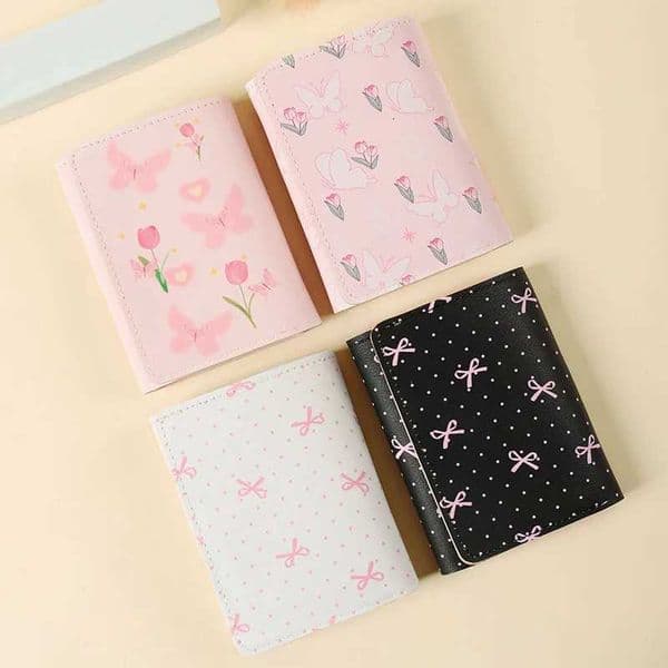 Cute Flower Bow Wallet Women Sweet Pink Three Fold Purse Card Holder for Girl Portable Travel Cash Coin Pouch Photo Card Bag W250911