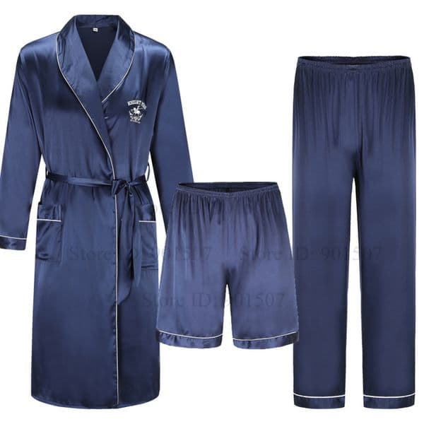 Men Homewear Leisure Sleeprobes Satin Robe Summer Spring Nightwear Male Casual Kimono Bathrobe Ice Silk Sleepwear Nightgown 250910BJ
