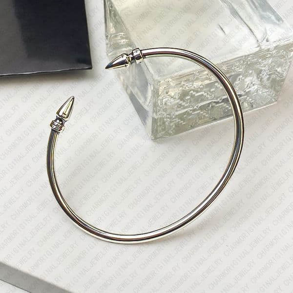 Elegant Luxury Chrome Designer Bracelet Stainless Steel Double Bullet Head Open Cuff for Women Unique Statement Luxury Jewelry Gift Trendy Stylish Chic Modern