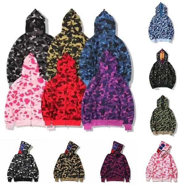 Bapehoodie Designer cotton hoodie mens shark hoodies fashion sharks print hoody sweatshirt casual loose long sleeve full zip up overshirt print hooded sweatshirts