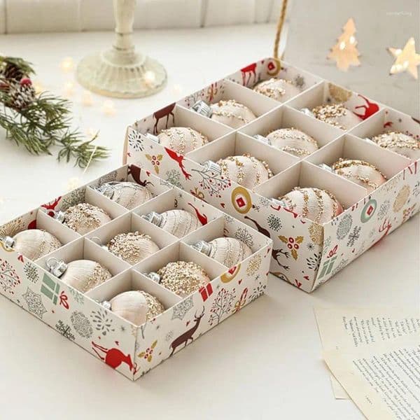 Party Decoration 9pcs 6CM/8CM Velvet Christmas Balls Pendant White Champagne Reusable Hanging Elegant Shatterproof