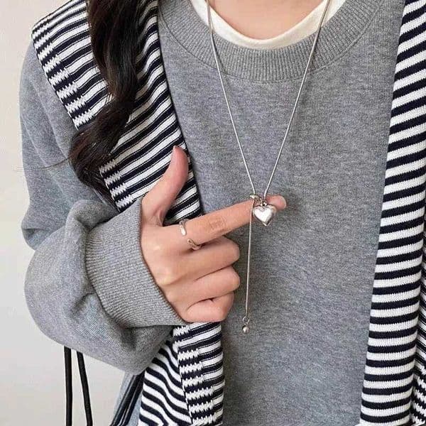 Stainl Steel Long Necklace with Heart Pendant Adjustable Chain Sweater Jewelry for Women AccoriesXJ250912