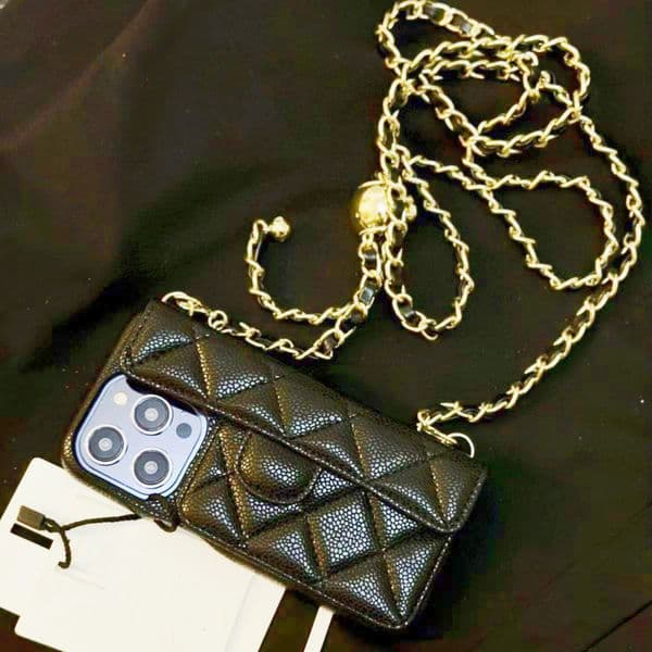 Designer Caviar Leather Crossbody Phone Cases For iPhone 17 Pro Max 16 Pro Max 14 13 12 15 Plus Fashion Chain Shoulder Bag Card Holder Pocket Luxury Caviars Wallet Case