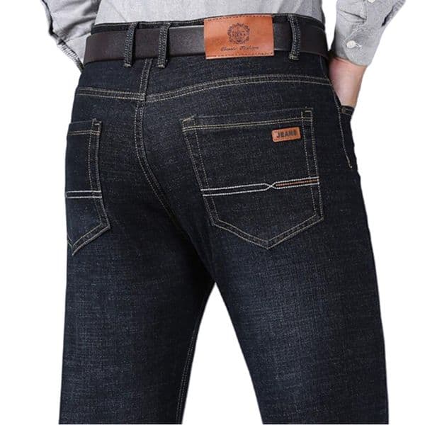 Mens Soft Straight Denim Pants Autumn Classic Business Black Biker Jeans Overalls Masculino Pantalone Hombre Mannen Homme 250911BJ