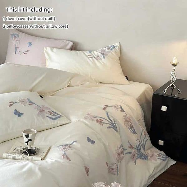 3pcs Elegant Embroidered Orchid Duvet Cover Set 1Duvet Cover 2Pillowcase Without Core Lace embroidery Bedding Set X250912