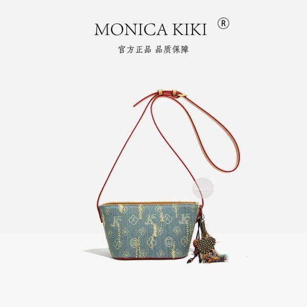 Chic Denim Monica Distressed Niche Vintage Single Shoulder Crossbody Yuanbao Boat Shape Small Square Bag For Women
