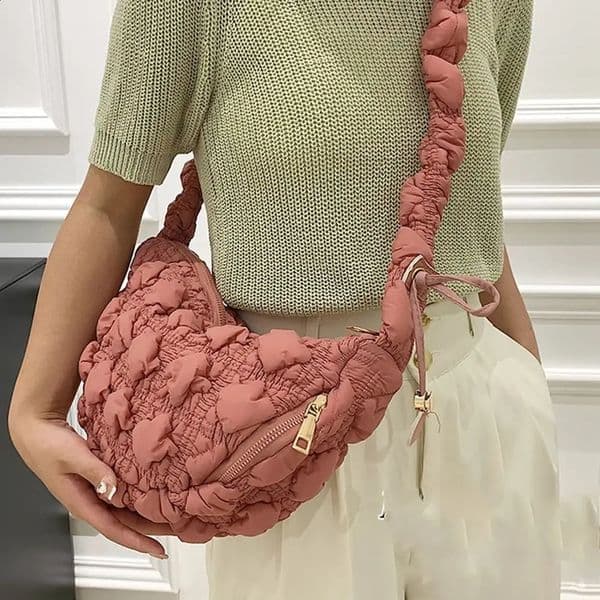 Temperament Space Cotton Korean Shoulder Bag Korean Style Banquet Rhombus Plaid Handbag Solid Color Plaid Bubble Cloud Bag Lady 250911BJ