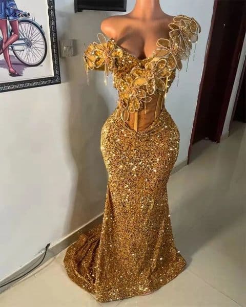 2026 Gold Mermaid Prom Dresses Sexy Crystal Sequined Prom Gowns One Shoulder Long Sleeves Sheer Side Split Formal Evening Dress Hollow Back