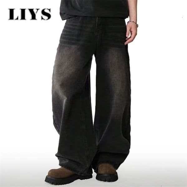 Four Season Mens Jeans Version dent Casual Pants High Strt Straight Loose Wide Leg Black Gray Blue Baggy Jean Z260515