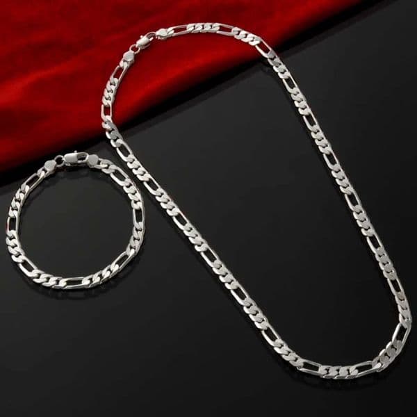 925 Silver Plated Jewelry 4MM Three To One Cuban Chain Necklace Bracelet Fashion 2piece Set 25912
