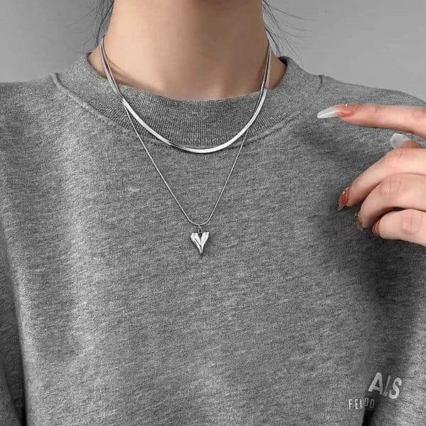 Charm Stainl Steel Double Layer Peach Heart Pendant Necklace Jewelry for Women Cute Cool Clavicle Chain Aesthetic Y2k JewelryXJ250912