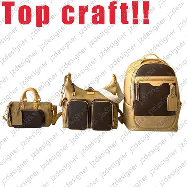 M12627 Top Craft Real Leather Women Men Handbags Khaki Printed Bag Canvas Outer Bag Shoulder Bag Crossbody Bag Backpack Purses Luxury Bag Designer Bag M12697 M1