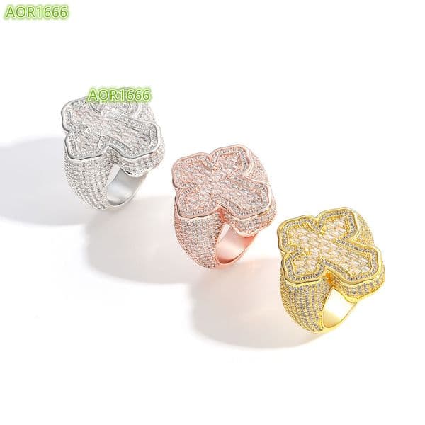 European and American men's luxury moissanite ring, 925 silver made hip-hop cross shape bold ring, men's jewelry