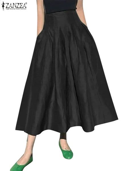 ZANZEA Fashion Holiday Faldas Mujer Casual Women Solid Color High Waist Jupe Femmes Elegant Commute Pleated Front Midi Skirts250906BJ