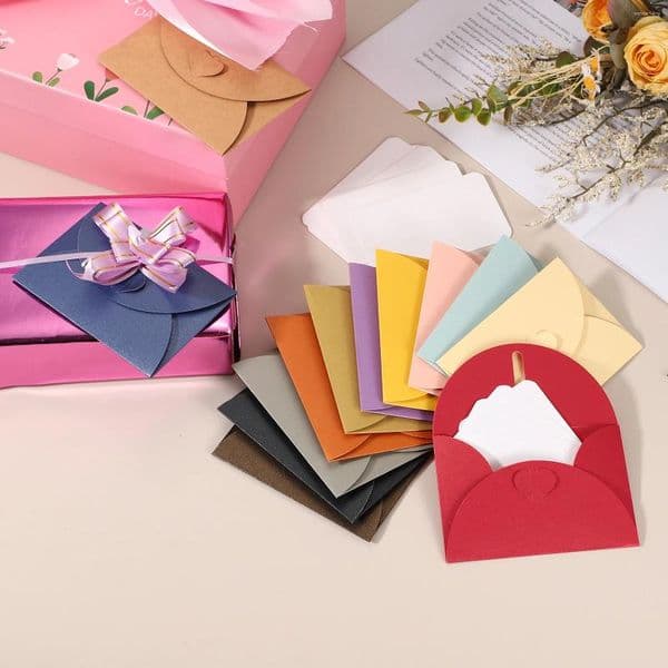 Gift Wrap 25Sets Mini Envelopes With Heart Clasp 9x5.4cm Blank Note Cards 10.5x7.5cm For Wedding Invitation Graduation