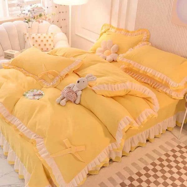 Girls Bedding Sets Kawaii Seersucker Bed Sheet Pillowcase Fashion Princess Duvet Cover Solid Color 4 Pieces Cute Home Decoration X250912