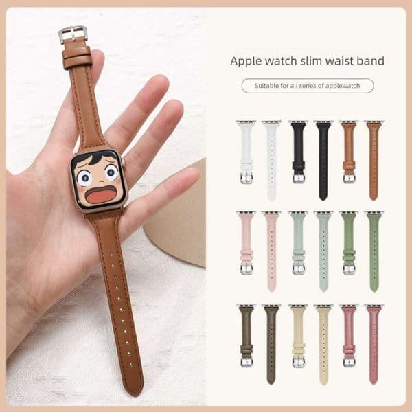 Compatible with iWatch Bands 4/5/6/7/8 Ultra Apple Genuine Small Waist Slim Fit Leather Band