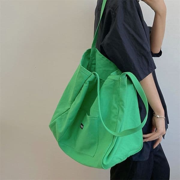 Canvas Bag High Quality Reusable Shopping Shoulder Bag Women Simple Casual Daily Use Handbag Female Portable Folding Purse 250911BJ