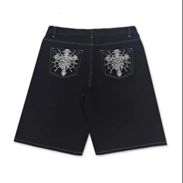Mens denim shorts y2k hiphop gothic skull print classic straight shorts casual retro low waist loose shorts 250911BJ