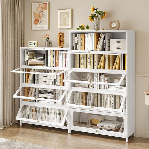Bookshelf Bookcase Flip Door Craftsmanship Widely Used Four door Flip Door Glass Door Bookshelf