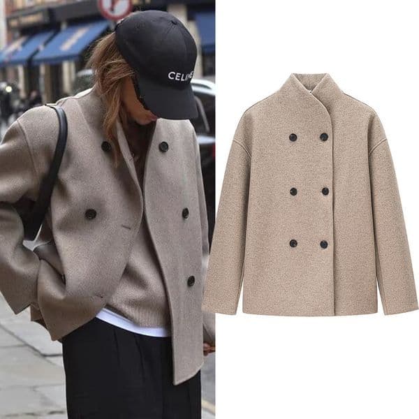 Autumn Winter Women Woolen Coat Fashion Double Breasted Elegant Long Sleeve Stand Collar Outerwear Chic Outfits 250911