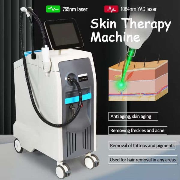 2025 755Nm/1064Nm Long Pulse Nd YAG Laser Permanent Hair Remover Pigment Treatment Tattoo Removal Acne Freckle Dispelling 2 Wavelength Laser Machine