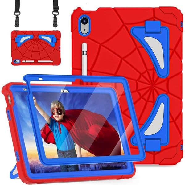 ad Case for 10.9 2022 10th Gen/iPad A16 11th Generation 11 Inch 2025 Cover with Pen Holder Screen Protector Strap Kids Boys Thickned Cornor, Red Blue