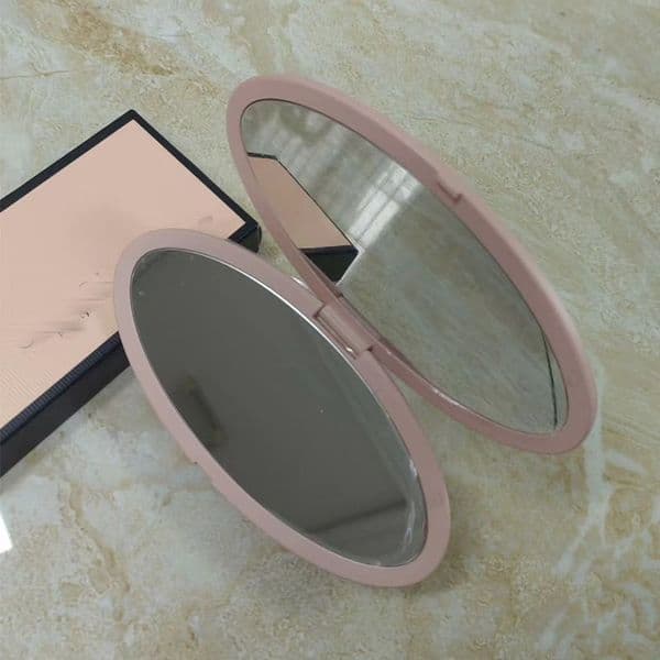 Framed Women's Classic Oval Double-Sided Makeup Mirror Luxury Brand Supportable Foldable Mirror with Metal Buckle