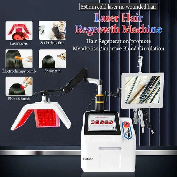 2025 Portable Laser Hair Regrowth 650Nm Diode Laser Anti-Hair Removal Treatment Salon 5 In 1 Phototherapy + Electrotherapy Scalp Massage Hair Detection Device
