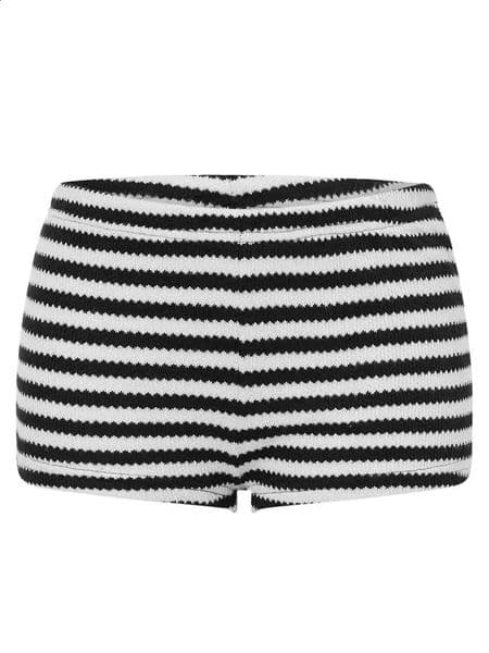 Womens Stripe Print Knit Shorts Low Rise Slim Fit Straight Leg Short Pants Streetwear 250912BJ