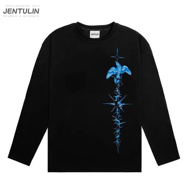 Mens Tshirt Streetwear Bright Side Oversize Print Autumn Hip Hop Korean Long Sleeve Y2k Tops Tee Cotton Graphic Unisex Clothing 250912BJ