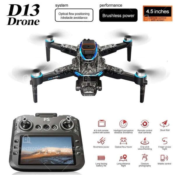 New D13 Drone 4K Professional Three HD Camera With Large Screen 5G WIFI FPV Dron Brushless Optical Flow Hover Folding Quadcopt 5.6incher