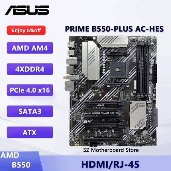 ASUS PRIME B550PLUS ACHES AMD B550 AM4 Motherboard For Ryzen 579 5600X 5800X 5900X CPU DDR4 HDMI M2 ATX Gaming Mainboard