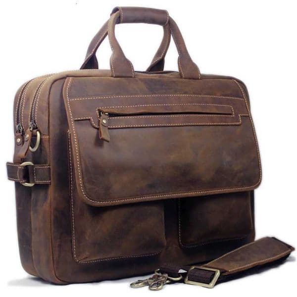 Vintage Men Leather Briefcase Tote Business bag Crazy Horse Genuine Leather portfolio men briefcase male 15 laptop bag office W250912