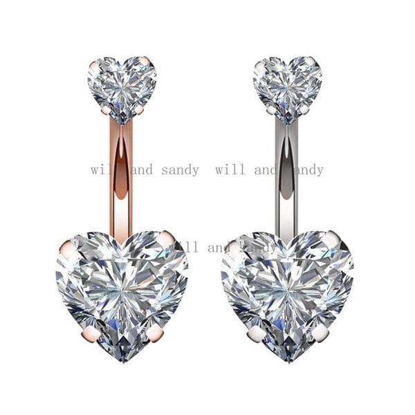 Cubic Zirconia Diamond Double Heart Navel Belly Ring Love Gold Anti Allergy Stainless Steel Button Piercing Body Jewelry for Woman Crystal Jewellry Q260529 Z260612
