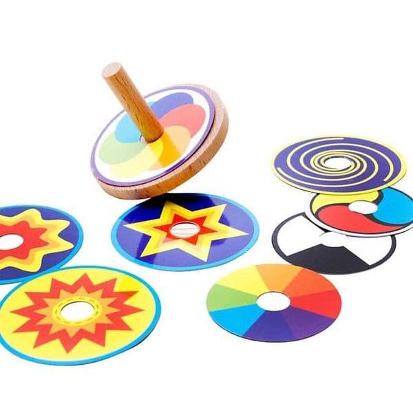 Kids Toy Wood Spinning Top Classic Toy Montessori Colorful 8 Drawing Card Sticker Early Educational Beech X250913