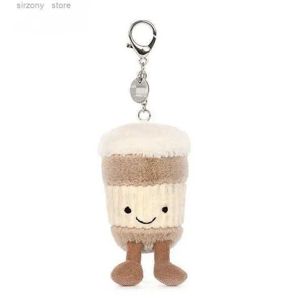 Cute Cat Keychain 15cm Jelly Cat Coffee Cup Pendant Fun Stuffed Animal Bag Charm US EU Gift Z250911