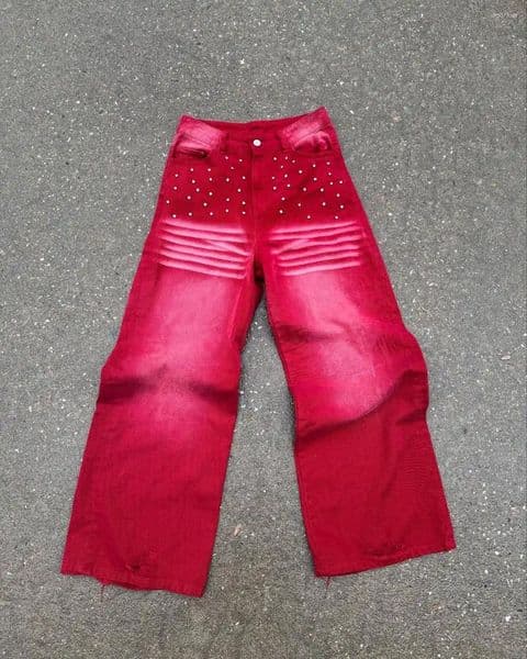 Men's Jeans Y2k For Men Oversized Letter Print Diamond Stripe Washed Baggy Goth Hip Hop Wide Leg Trouser Streetwear