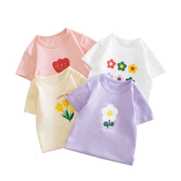 2026 New Children's Clothing, Children's Short Sleeved T-Shirt, Girls' Summer Baby Clothes, Floral Printed Top Designer