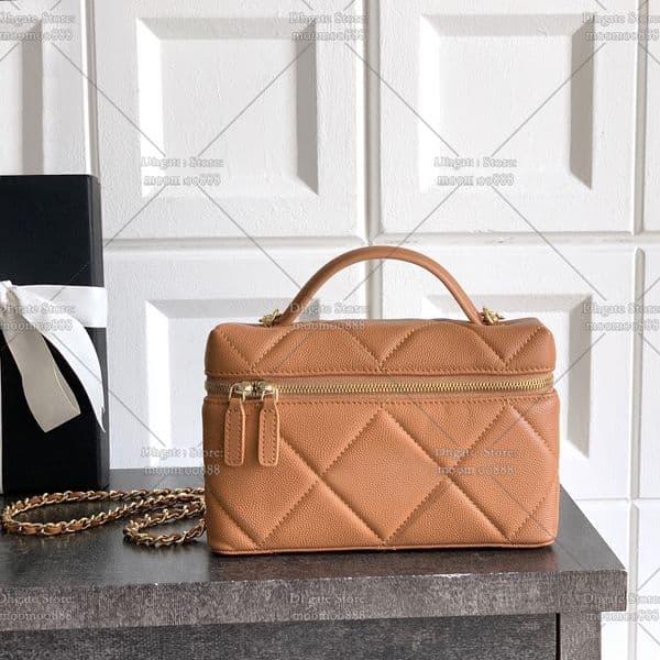 12A All-New Mirror Quality Designer Mini Bag 19.5cm Caviar Leather Handbags for Women Luxury Shoulder Chain Bags Brown Quilted Crossbody Purse with Box