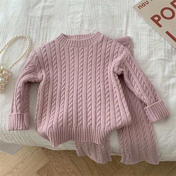 Autumn Spring Korean Style Kids Knitted Clothing Set Long Sleeved Solid Color Knitted PulloverPants Baby Girl Clothes Suit 250912BJ