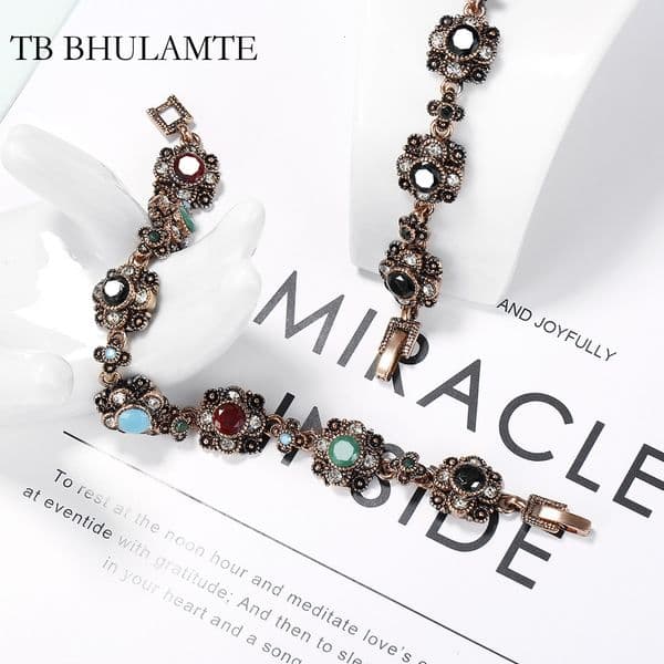 TB BHULAMTE European Retro Palace Banquet Accessories Bracelet, Luxury Designer Handcrafted Women's Jewelry With Colorful Stone Inlay Shiny Rust Proof