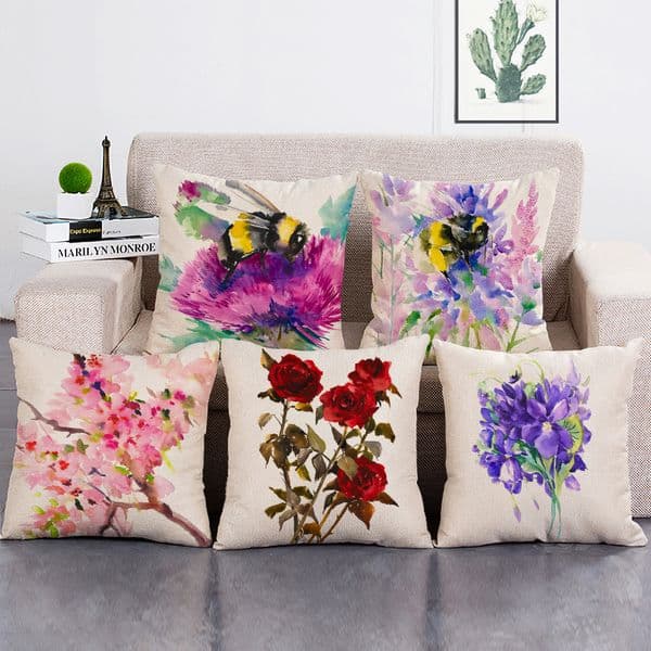 Flowers Honeybee Pattern Decorative Pillow Case 45x45CM Cushion Cover Sofa Throw Pillowcase for Home Decor