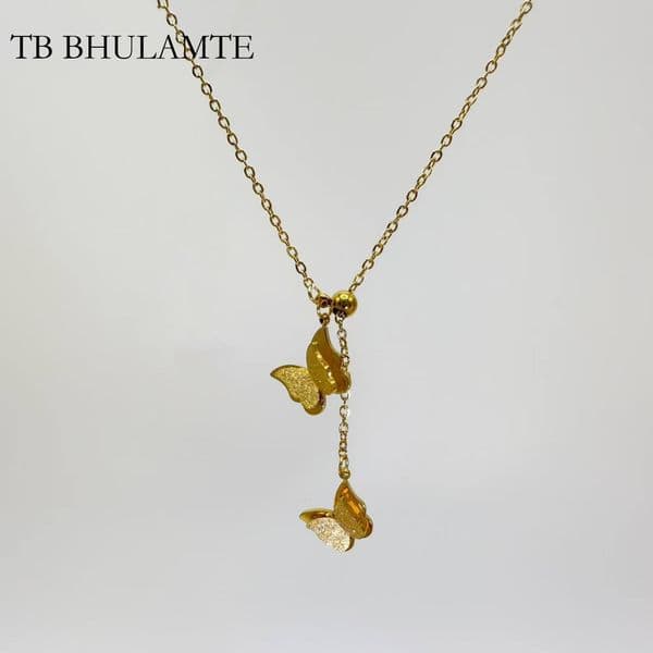 TB BHULAMTE Womans Stainless Steel Hollow Butterfly Necklace Jewelry Korean Fashion Tassel Designer Long Chain Multifunctional Fashion Luxury Jewelry