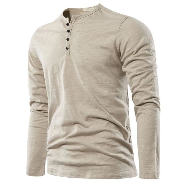 Henery Neck Long Sleeve T shirt For Men Solid Spring Casual Mens Tshirts High Quality Male Tops Classic Clothes 250915BJ